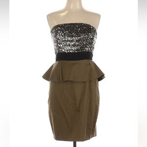 Alice + Olivia Silver Sequin Strapless Dress Size 10